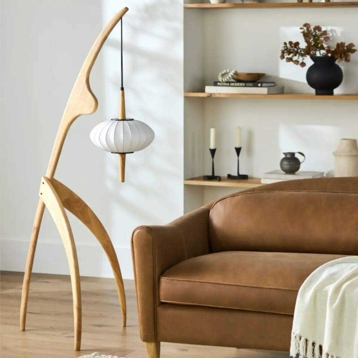 Rubberwood Tripod Floor Lamp