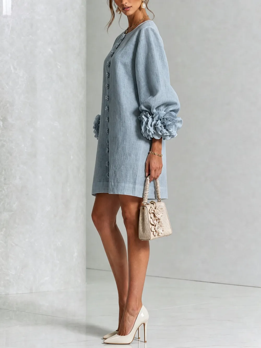 ✨New Arrivals & Special Offers-Floral Button-down Mini Dress With Striking Floral Cuffs