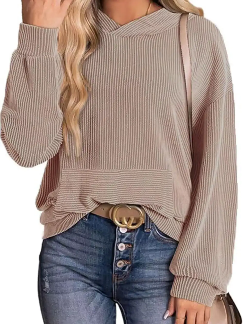 Pocketed Oversized Ribbed Hoodie