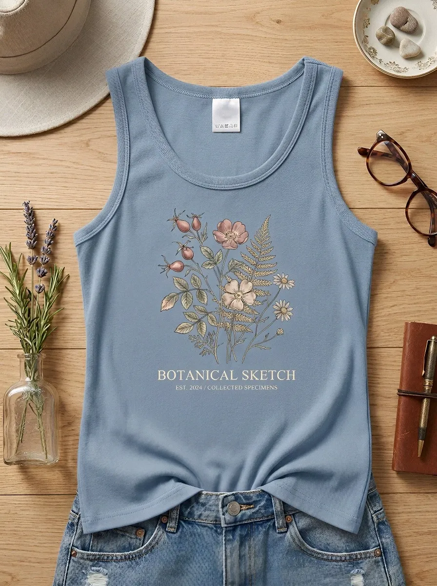 Women's Botanical Nature Lover Wildflower Printed Tank Top