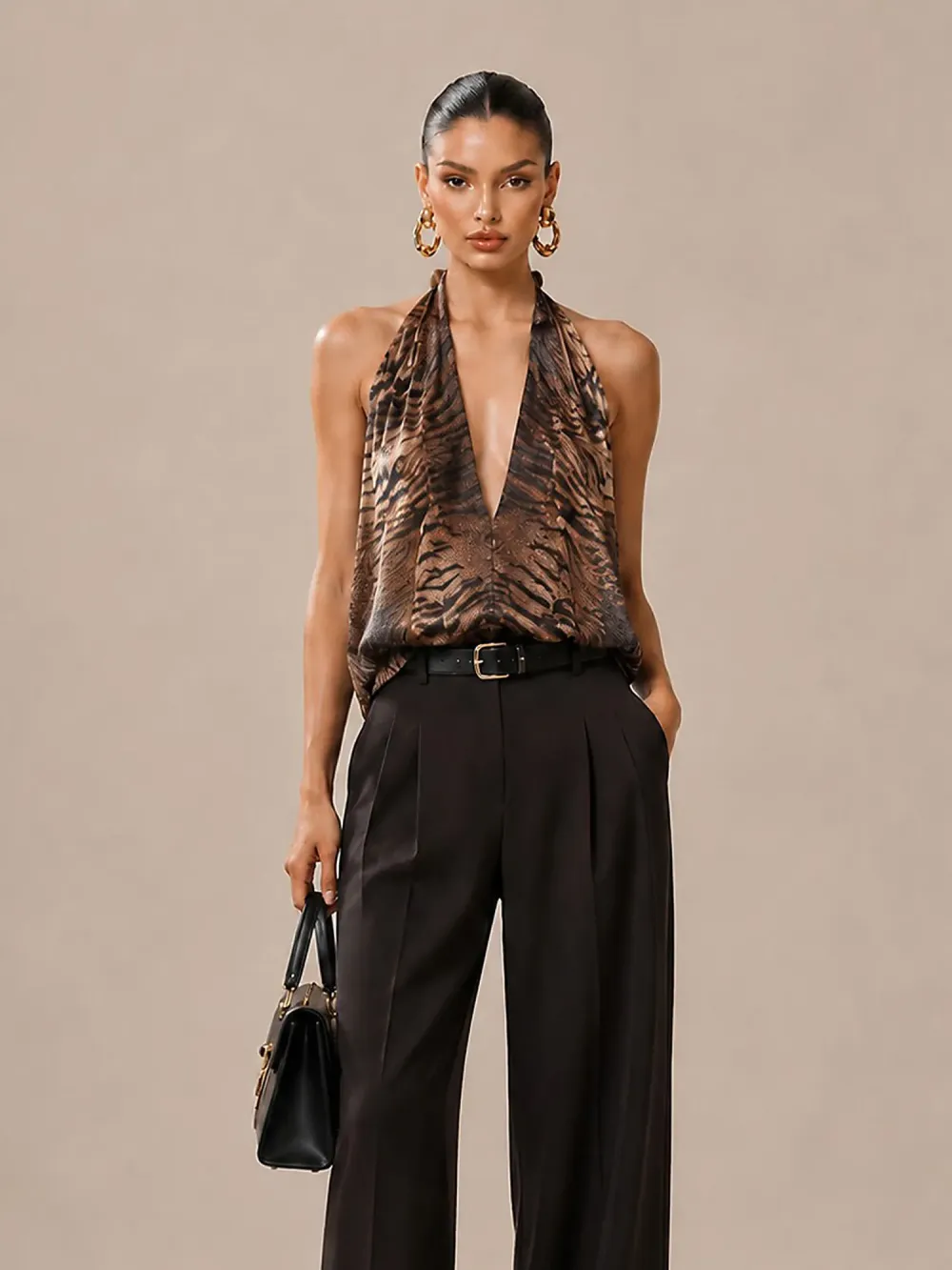 Hannah Sexy V-neck Leopard Print Top