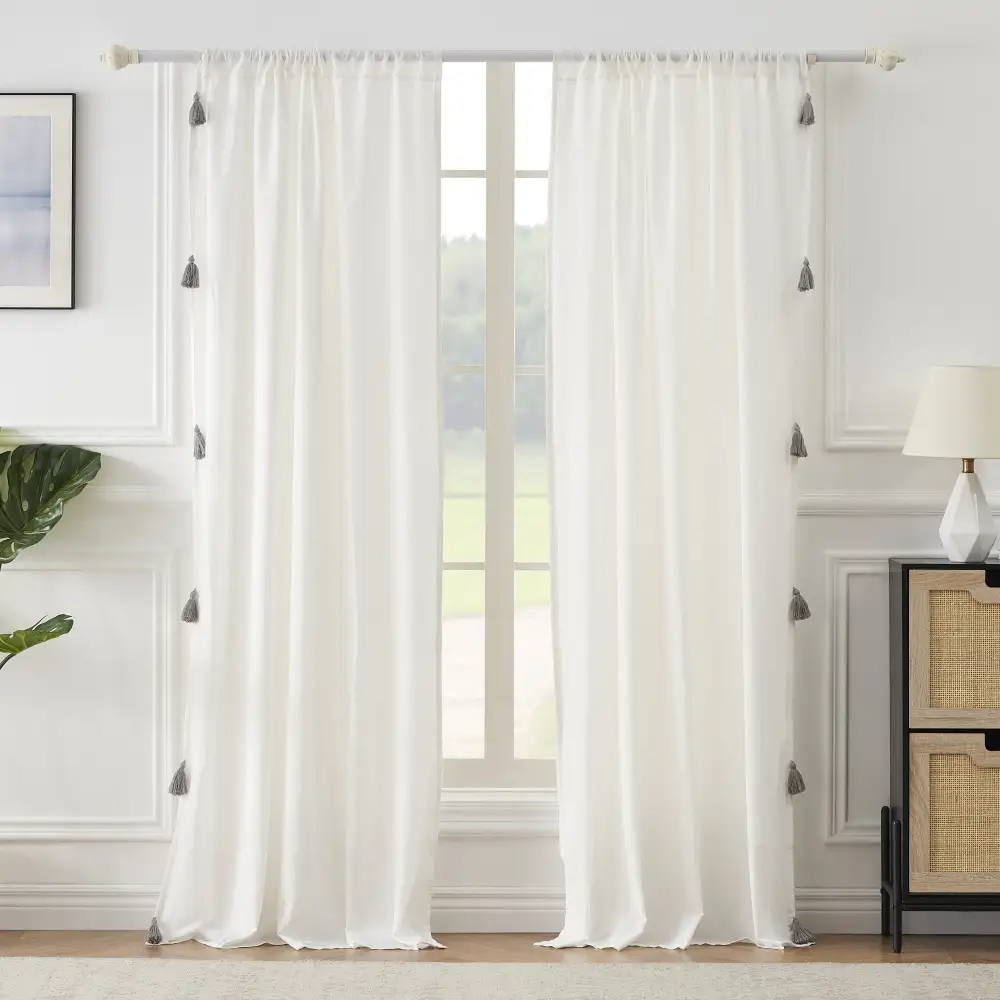 Cotton Solid Rod-Pocket Curtain Panel Pair