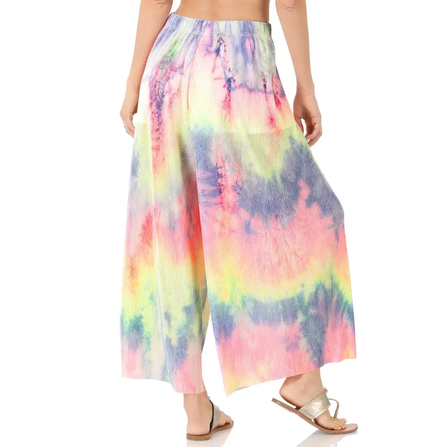 Tie Dye Ribbed Wide Leg Pants with Lining Elastic Waistband