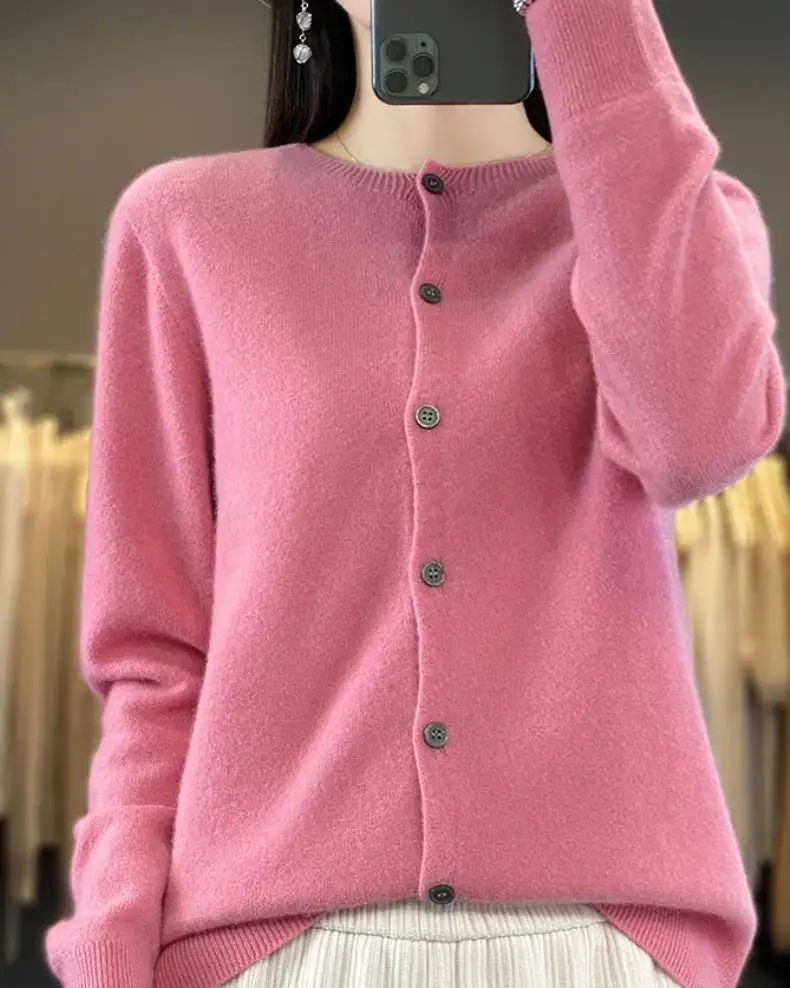 Merino-Wool Wool Round-Neck Cardigan