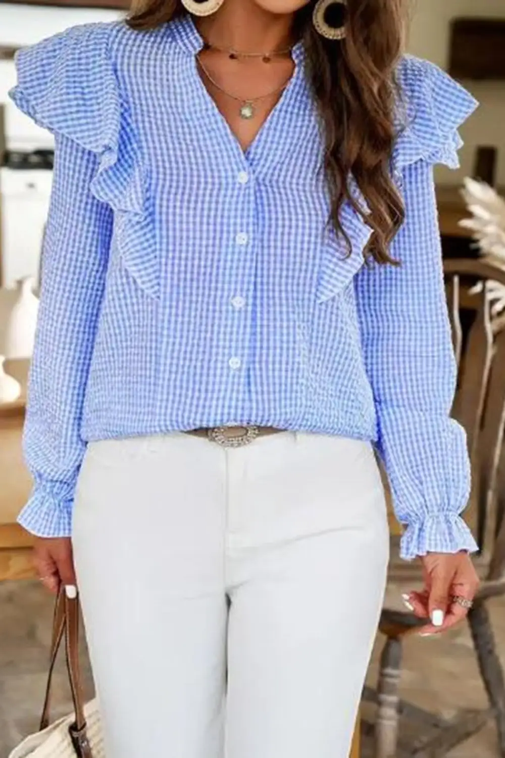 Plaid Button Front Blouse