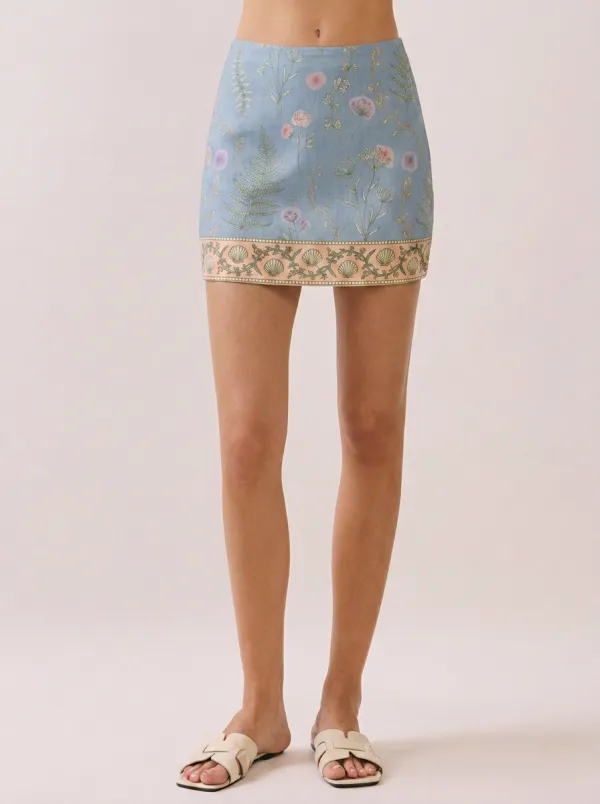 Women's Botanical Floral Seashell Border Printed Mini Skirt