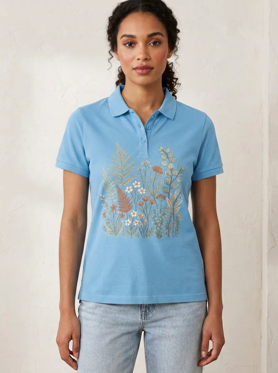 Botanical Nature Lover Fern Flower Polo Shirt