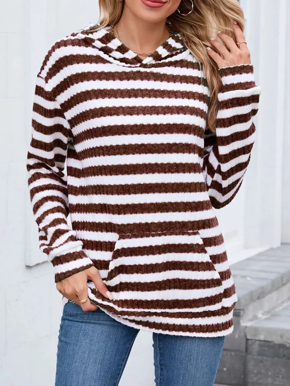 Pocketed Striped Hoodie