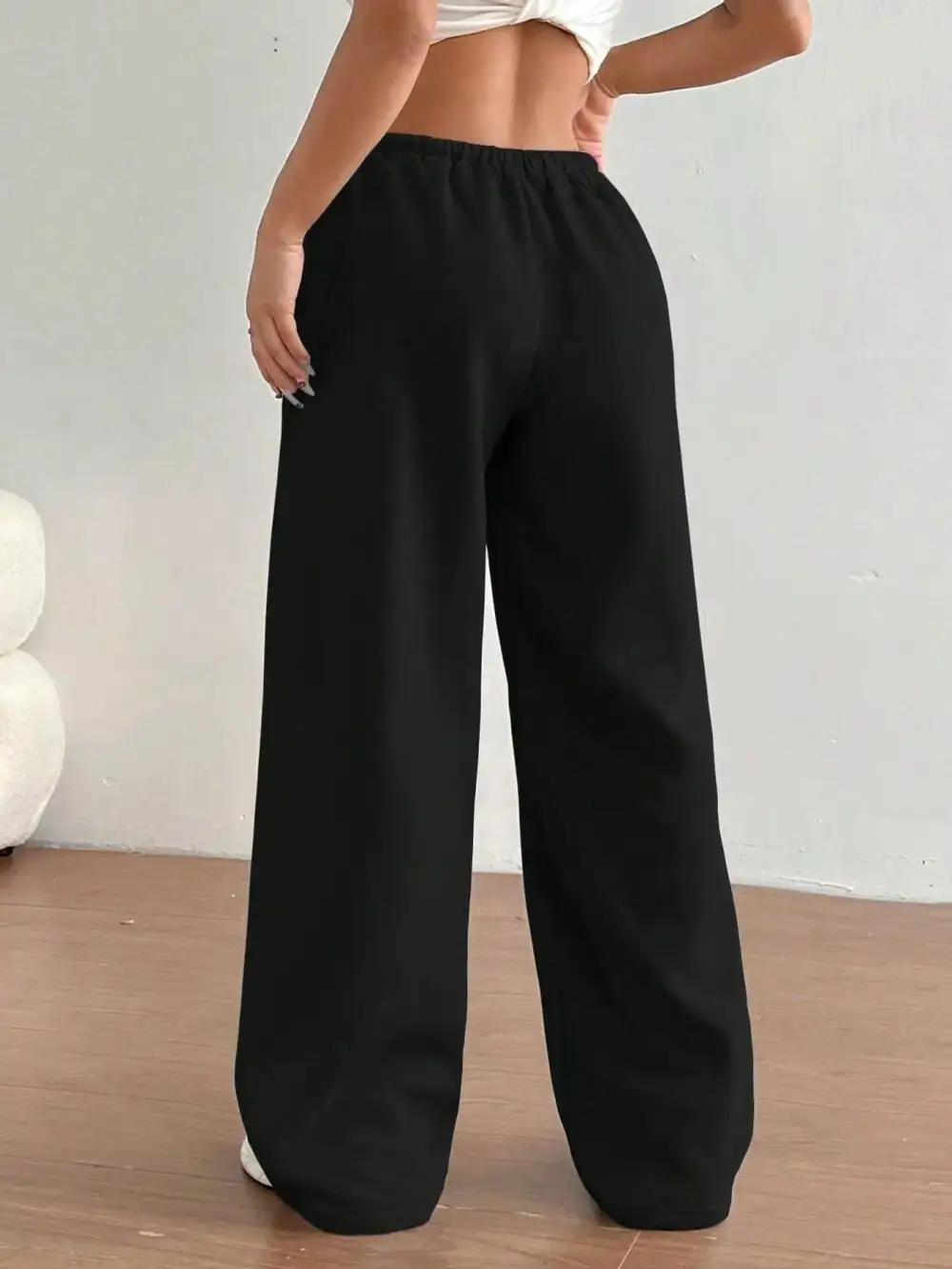 High Waist Drawstring Wide Leg Pocketed Casual Joggers