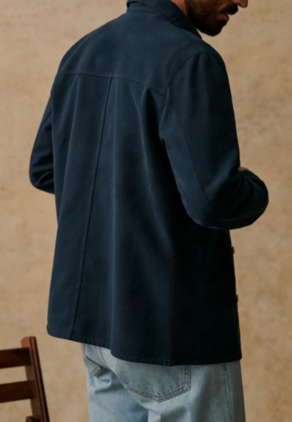 Navy Blue Cotton Button Front Chore Jacket