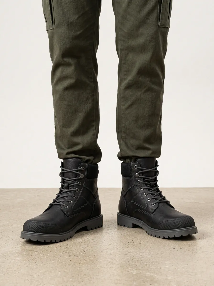 Unisex Streamlined Tactical Outdoor Leather Print Work Boots