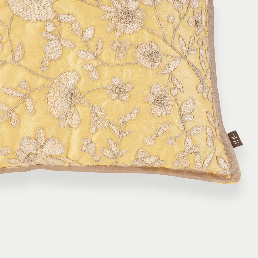 Yellow Bloom Embroidered Cushion Cover