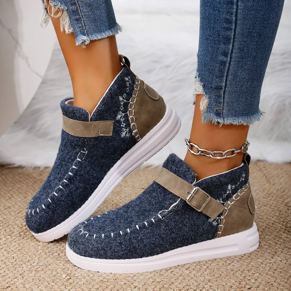 Round Toe Buckle Sneakers