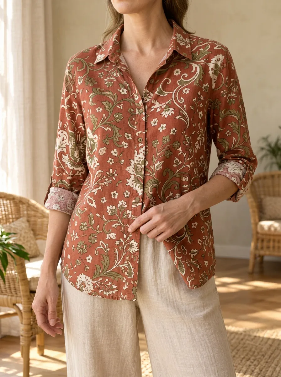 Women's Meadow Boho Floral Pattern Shirt
