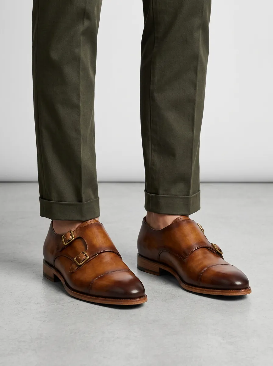 Men's Classic Double Monk Strap Leather Shoes