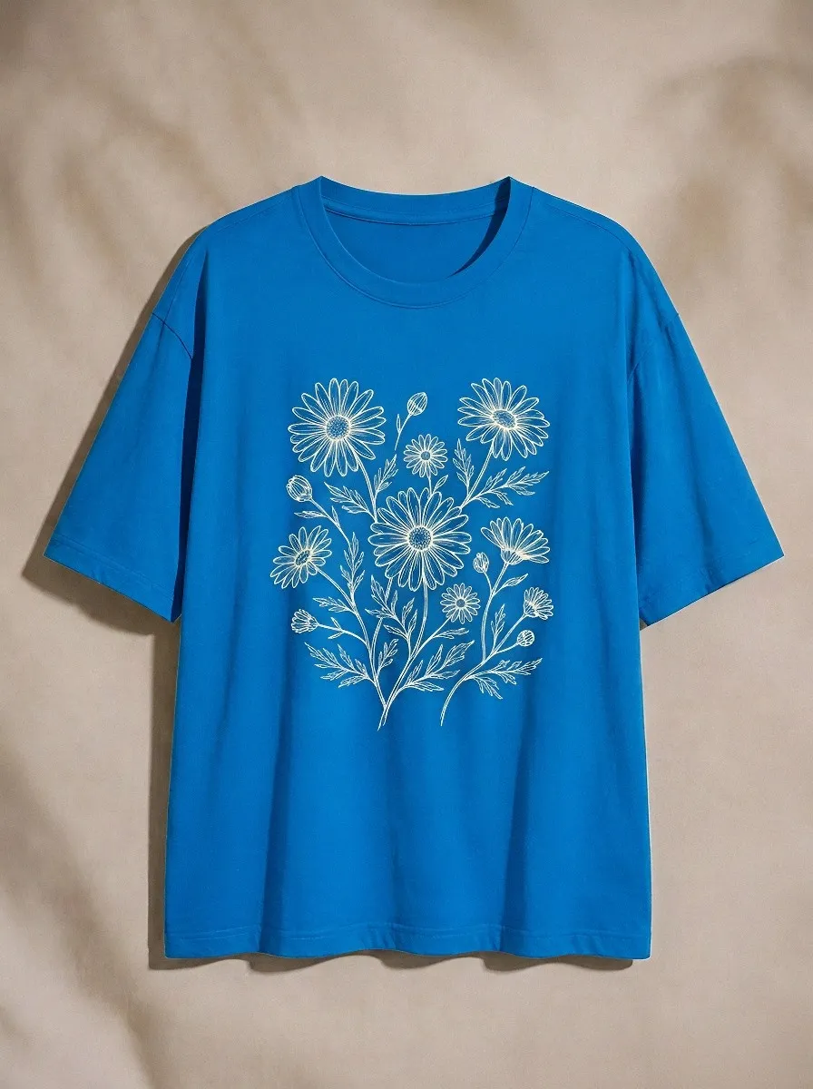 Women's Botanical Nature Lover Daisy Flower Printed T-shirt