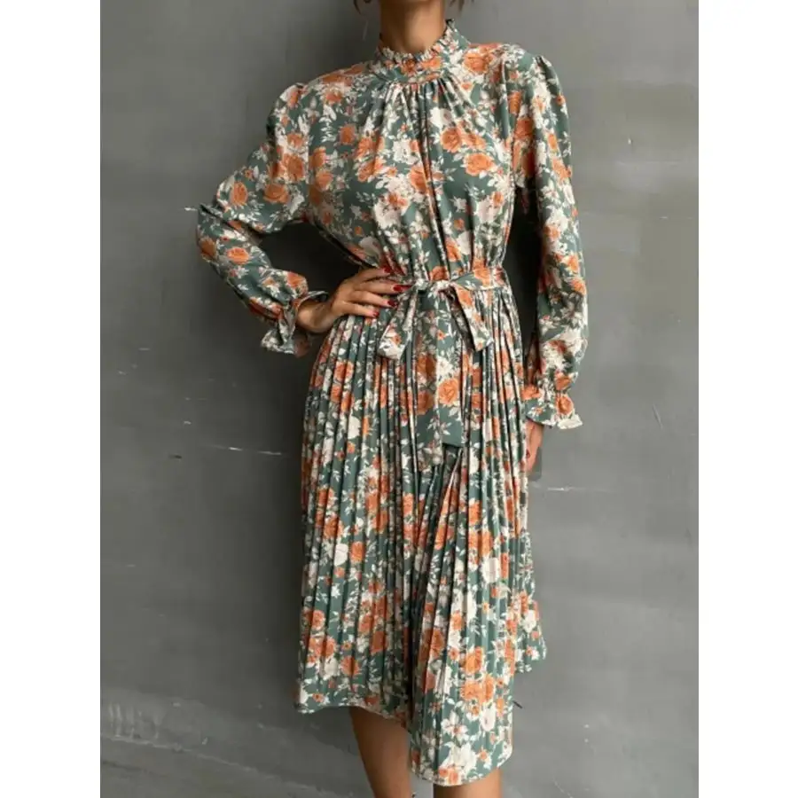 Long Sleeve Pleated Midi Dress