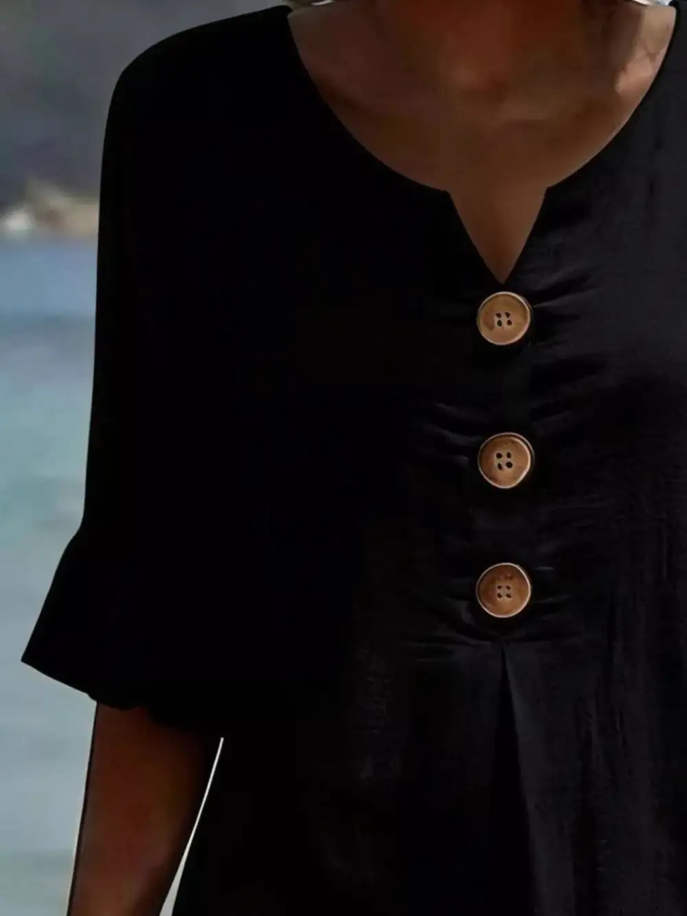 Button Decor Ruffle Sleeve Midi Dress