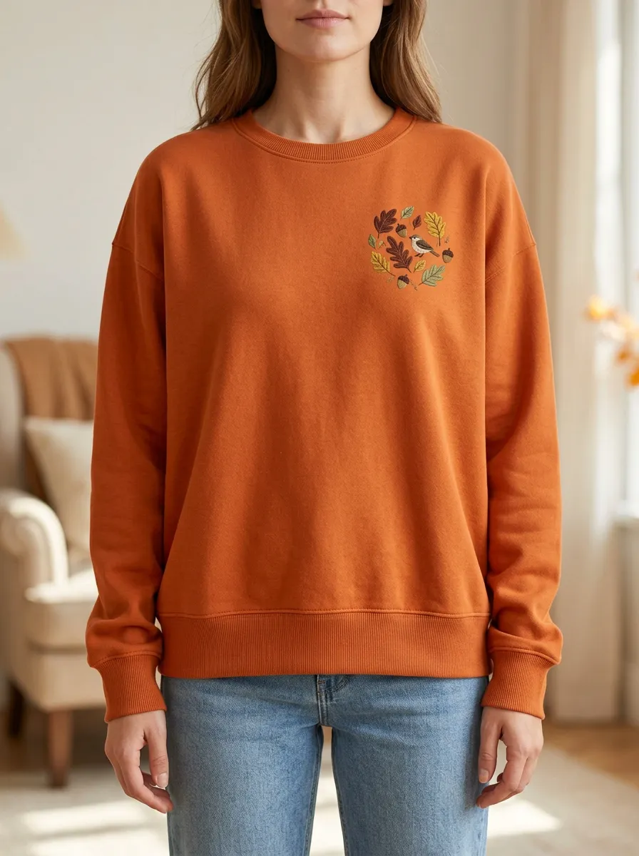 Structured Printed Acorn Graphic Sweatshirt