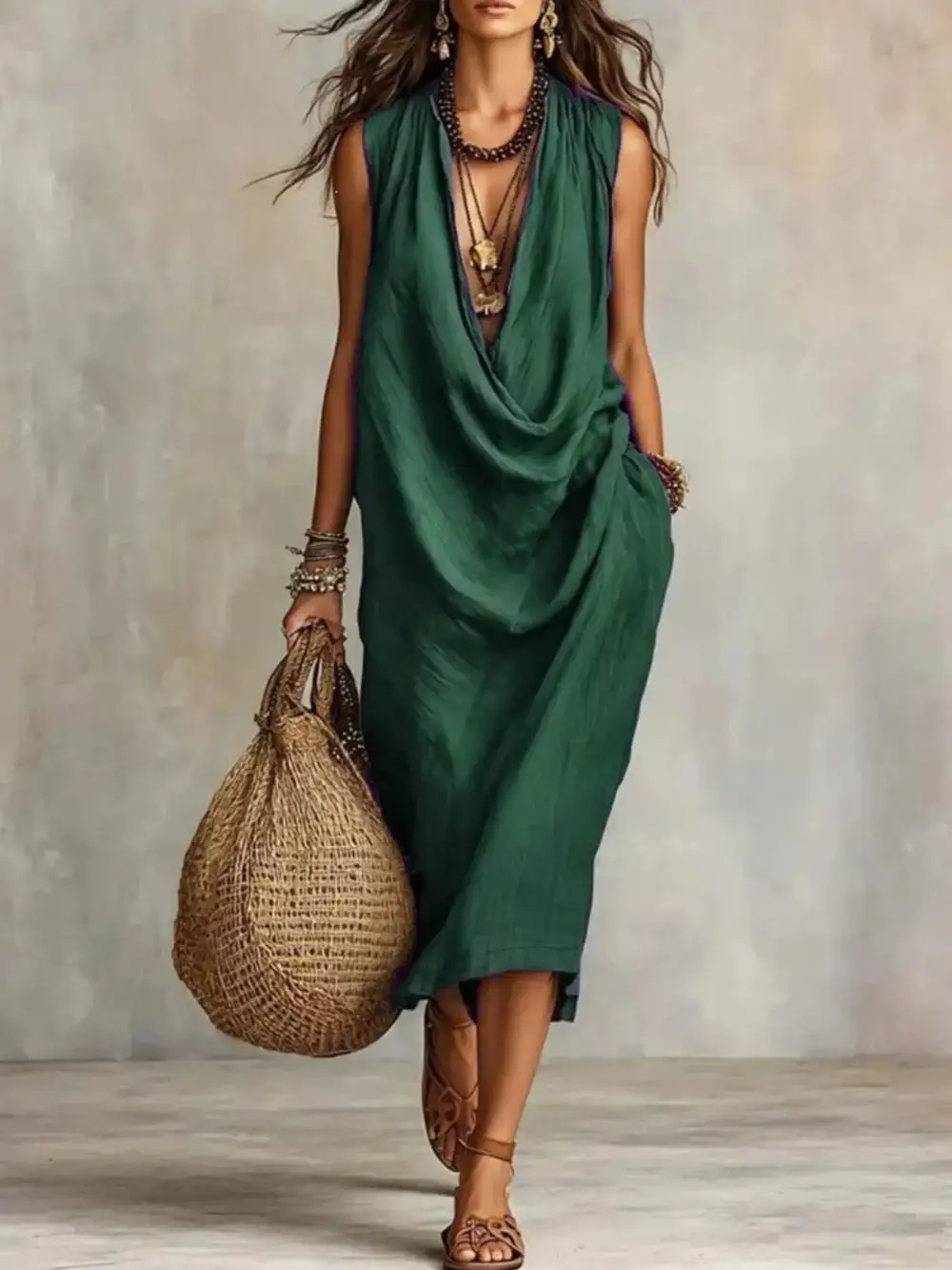 Cowl Neck Sleeveless Midi Dress