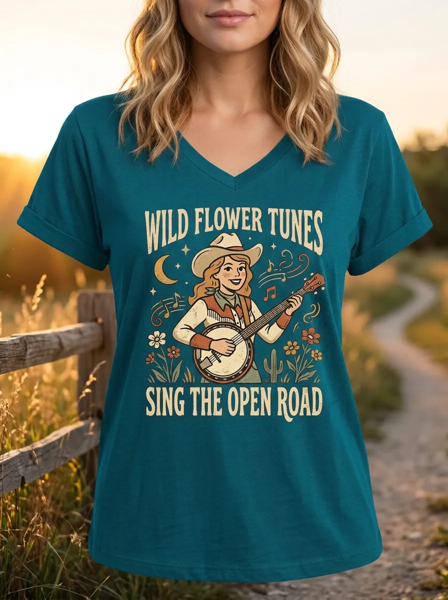 Wildflower Women's Country Music V-Neck T-Shirt