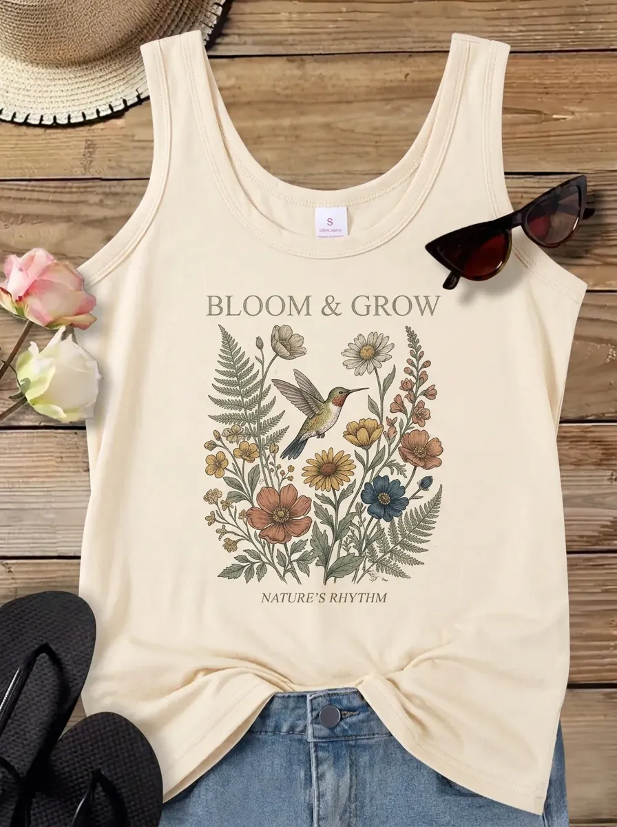 Nature Lover Hummingbird Floral Bloom And Grow Tank Top