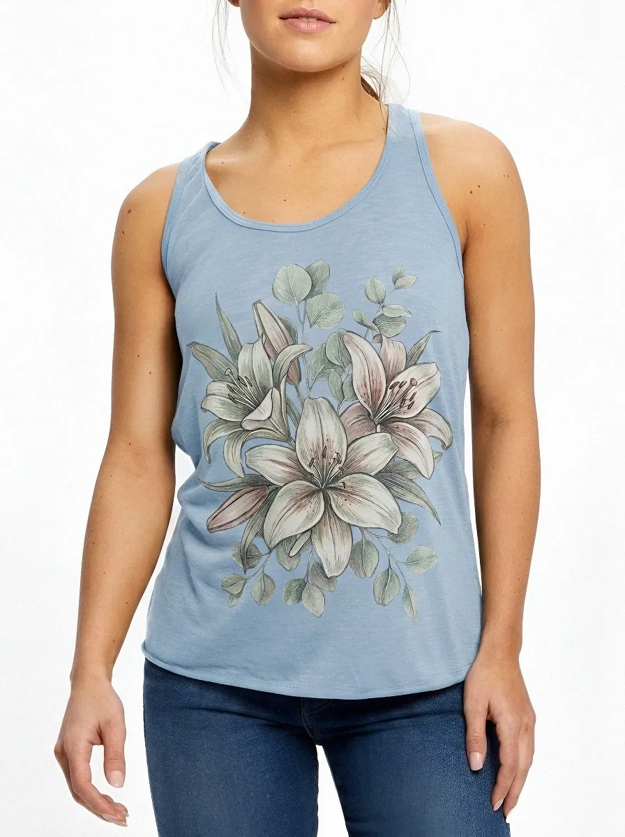 Women's Floral Lover Lily Flower Printed Tank Top