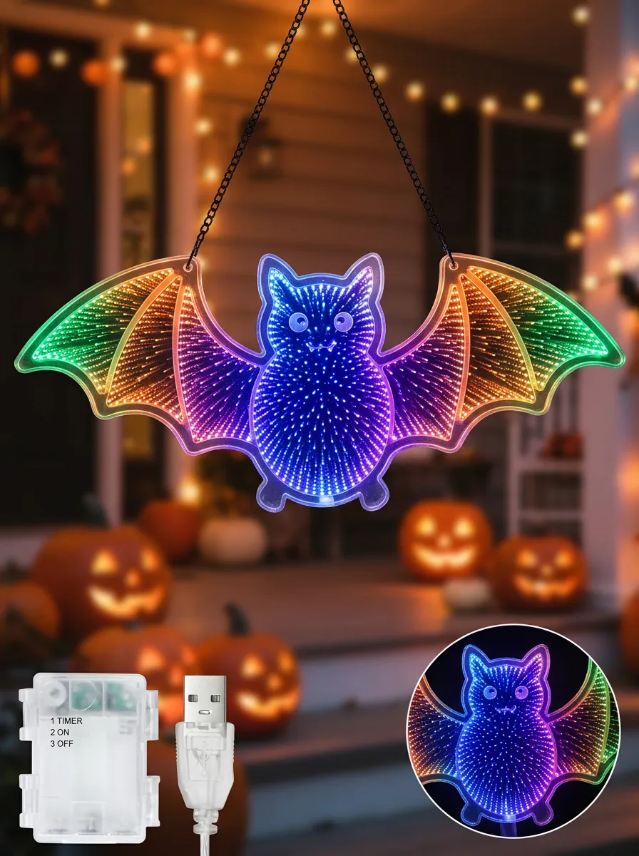 Spooky Infinity-Mirror Halloween Bat Light