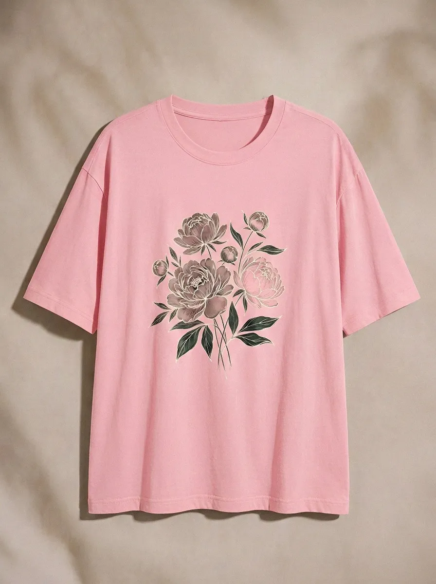 Women's Floral Lover Peony Bouquet Printed T-shirt