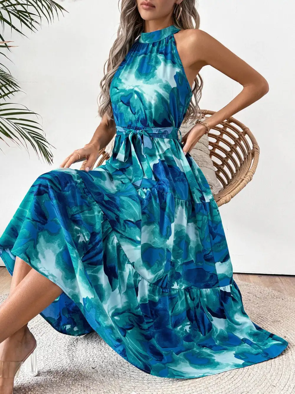 Tie-Waist Tiered Midi Dress
