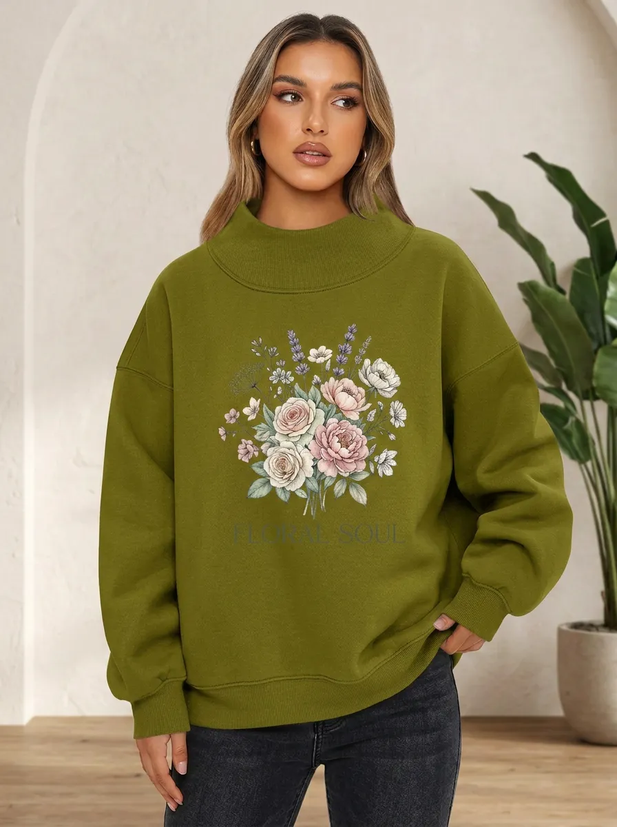 Floral Soul Botanical Bouquet Mock Neck Sweatshirt