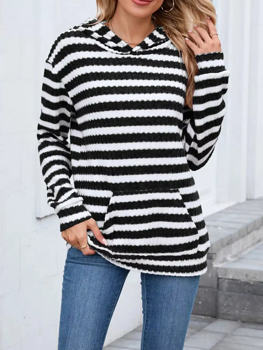 Pocketed Striped Hoodie