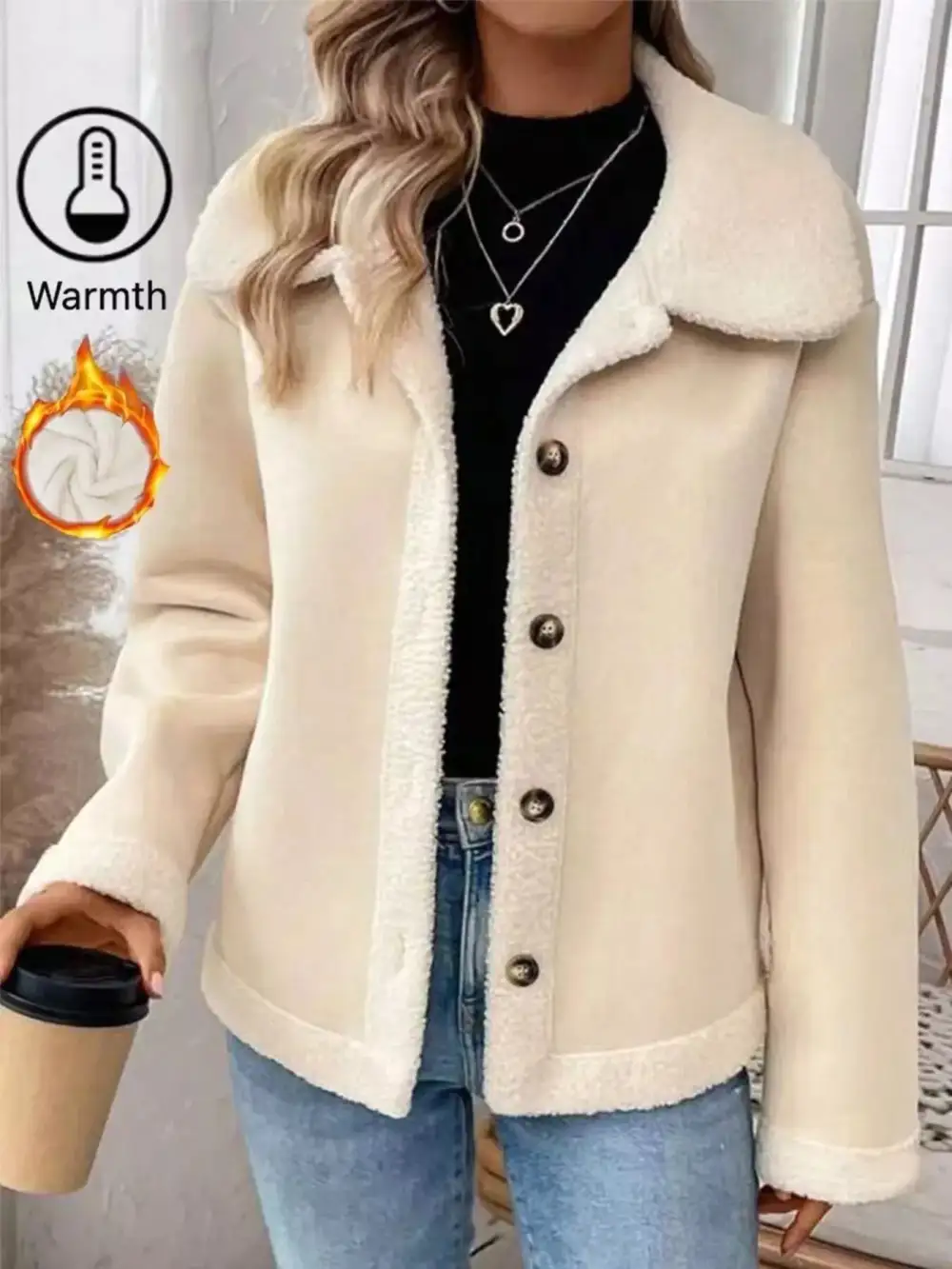 Plus Size Fleece Button Down Outerwear Jacket