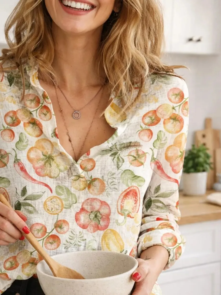 Tomato Print Button Shirt
