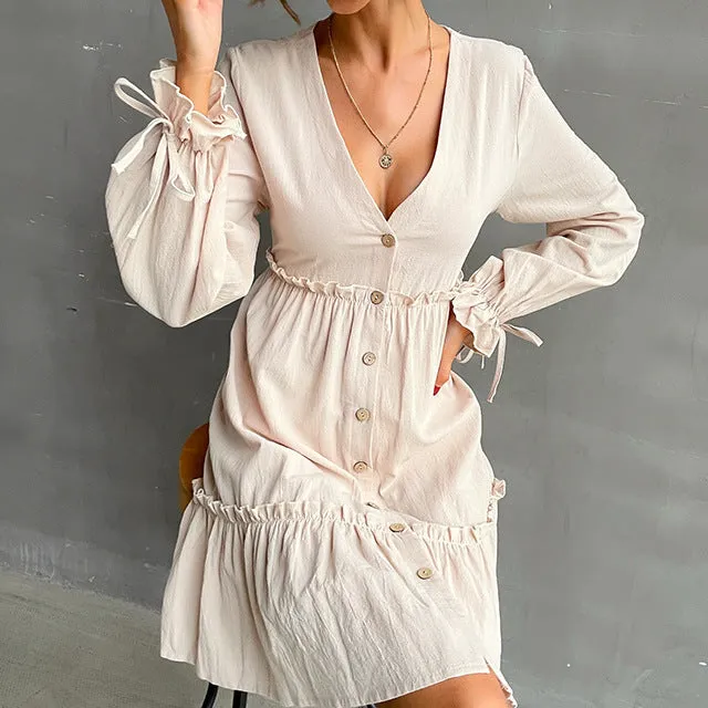 Women's Shirt V-Neck Ruffled Summer Dress
