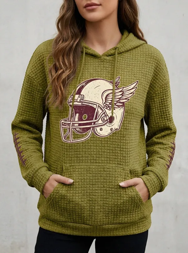 Women's Football Fan Winged Helmet Graphic Waffle Hoodie