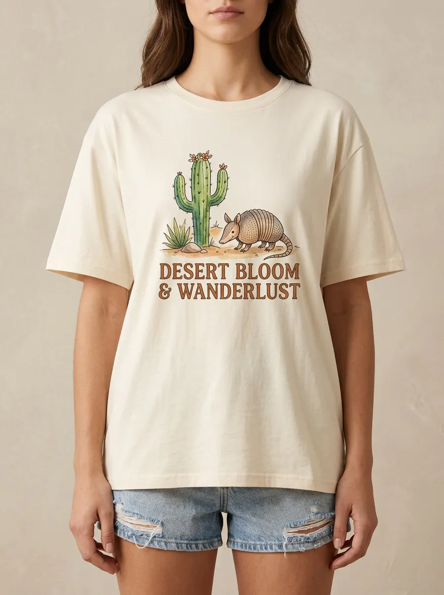Desert Nature Lover Armadillo Cactus T-Shirt