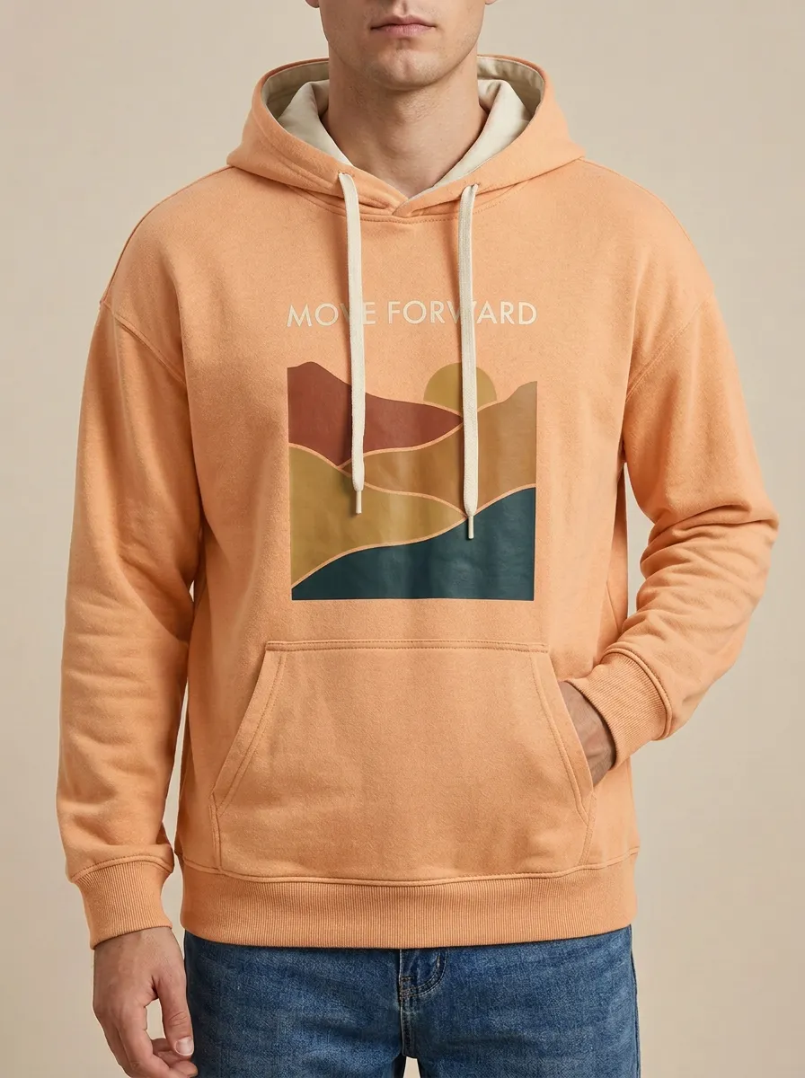 Men's Nature Lover Move Forward Mountain Sunset Print Hoodie