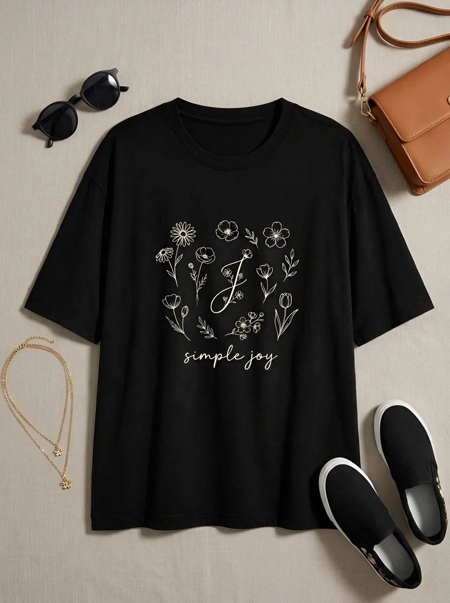 Women's Floral Initial J Simple Joy Printed T-shirt