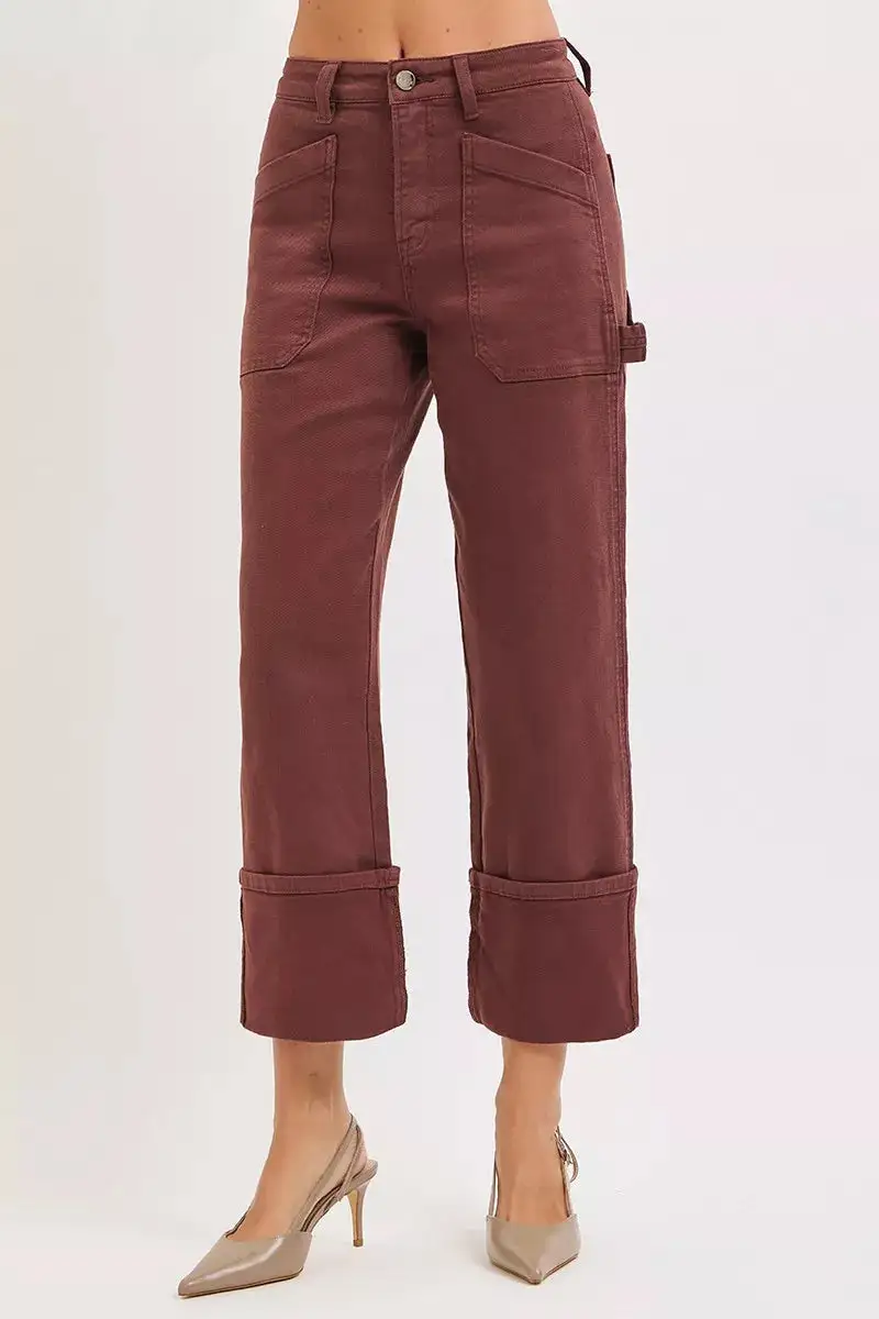Full Size High Rise Wide Straight Cuffed Patch Jeans Plus Size
