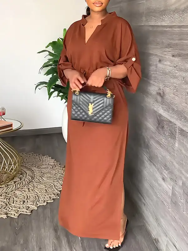 Drawstring Neck Maxi Dress