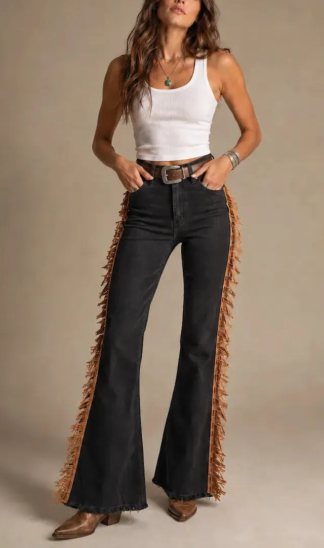 Fringe Detail Bell Bottom Everyday Denim Jeans