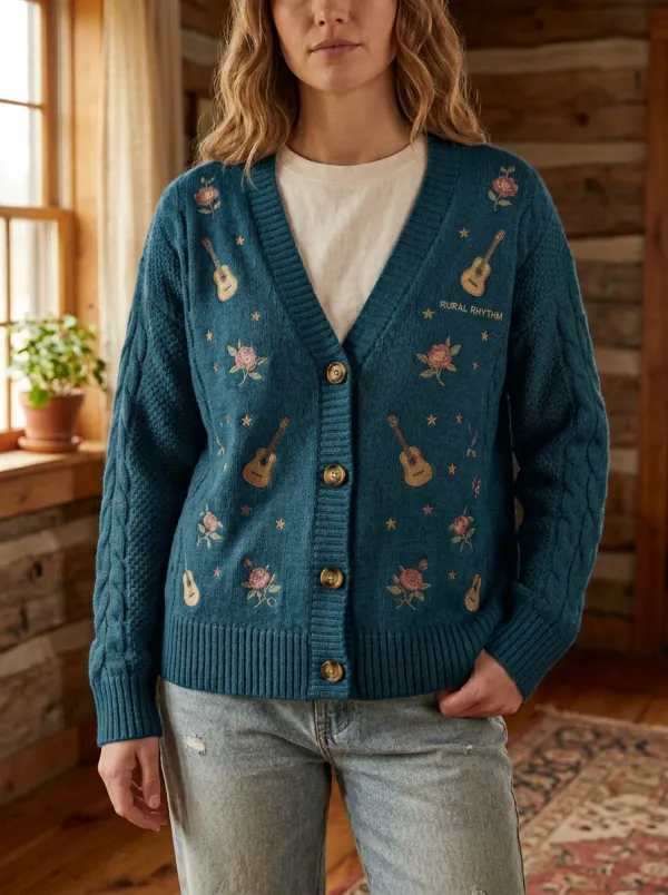 Western Guitar Women's Country Music Casual Cardigan
