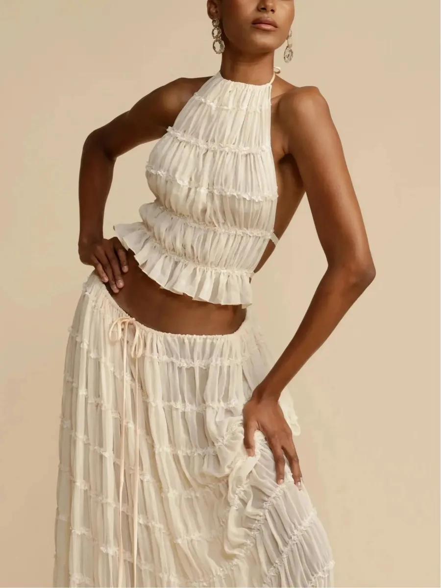Ariana  Tiered Chiffon Halter Two-Piece Maxi Set