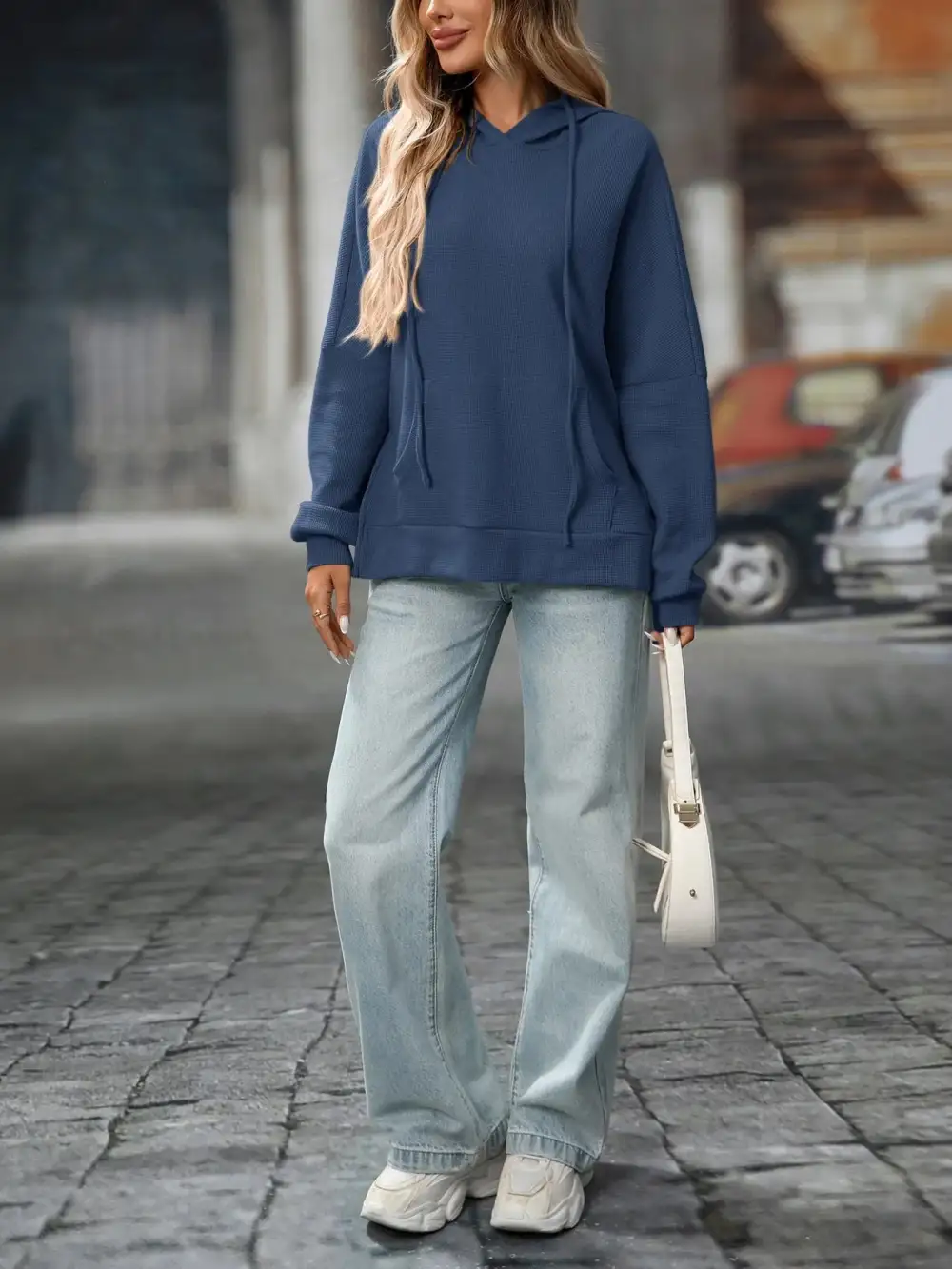 Refined Drawstring Pocketed Long-Sleeve Textured Hoodie
