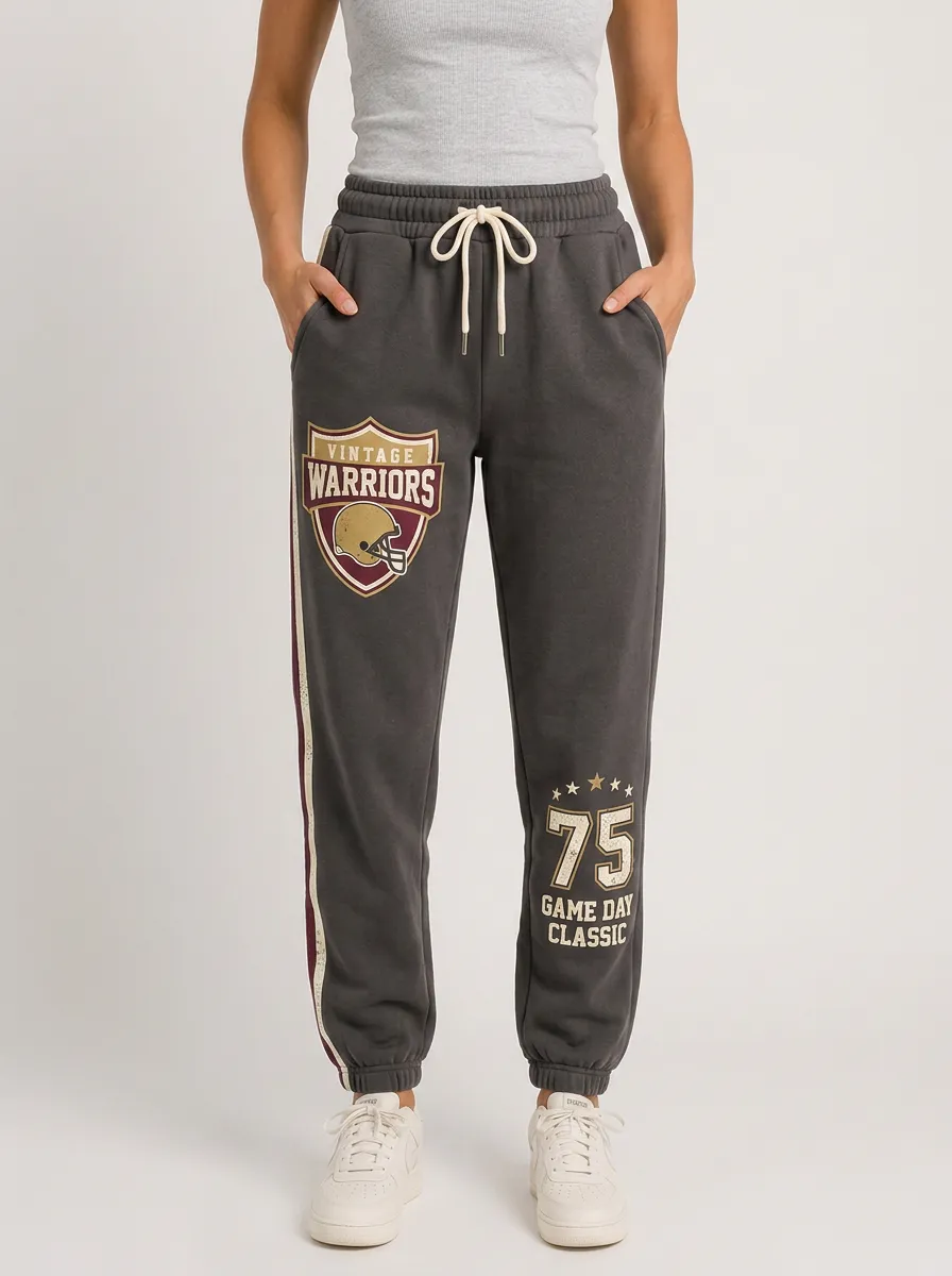 Women's Football Lover Vintage Warriors 75 Game Day Printed Joggers