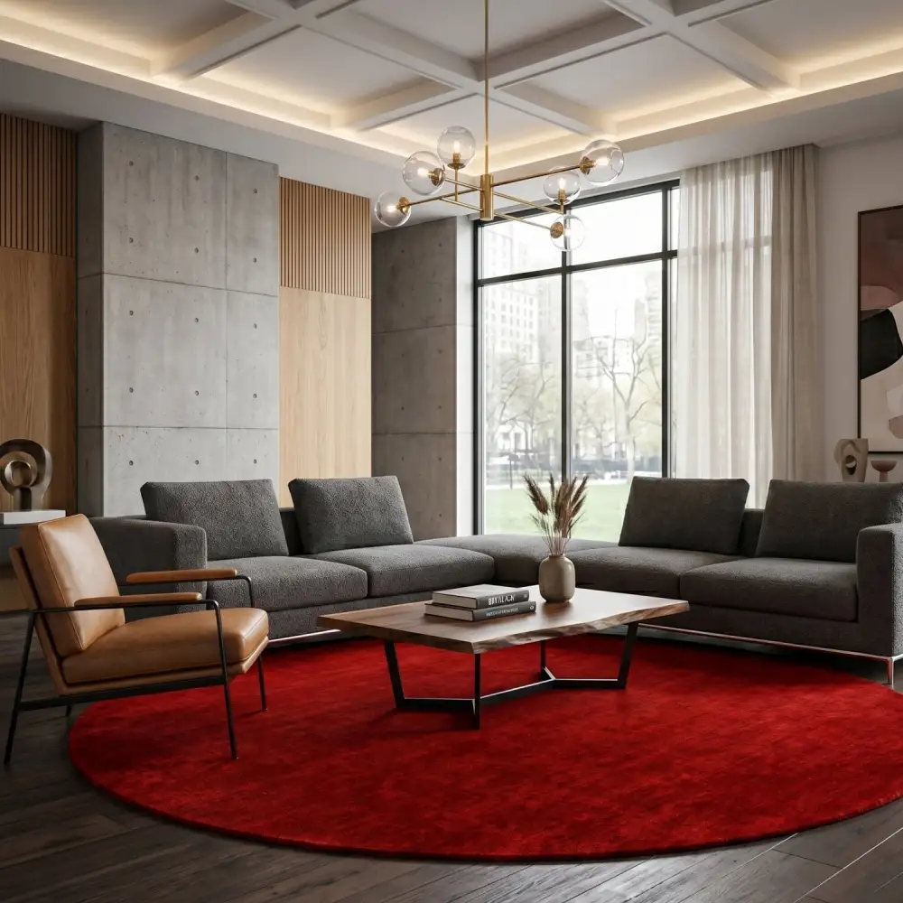 Hand-Loomed Wool Fringe Round Carpet