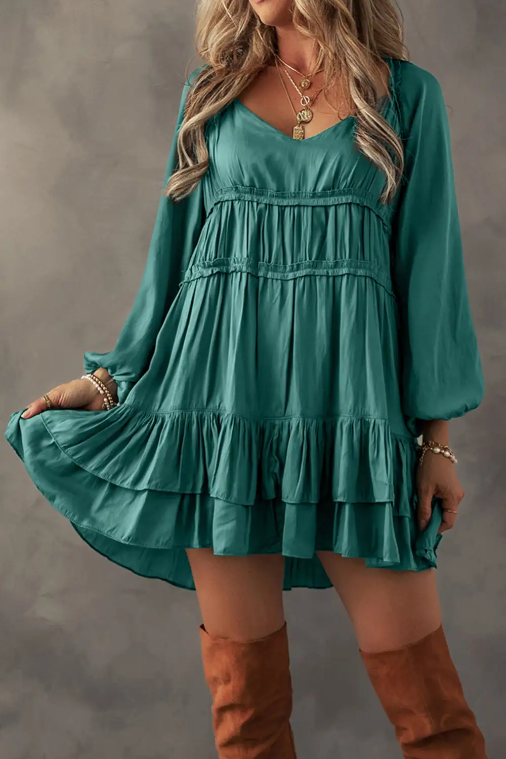 Daytime Ruffle Trim Tiered Tie Detail Mini Dress