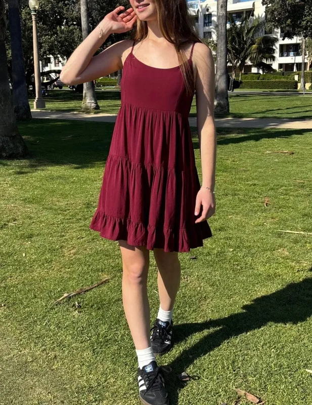 Burgundy Thin Strap Dress