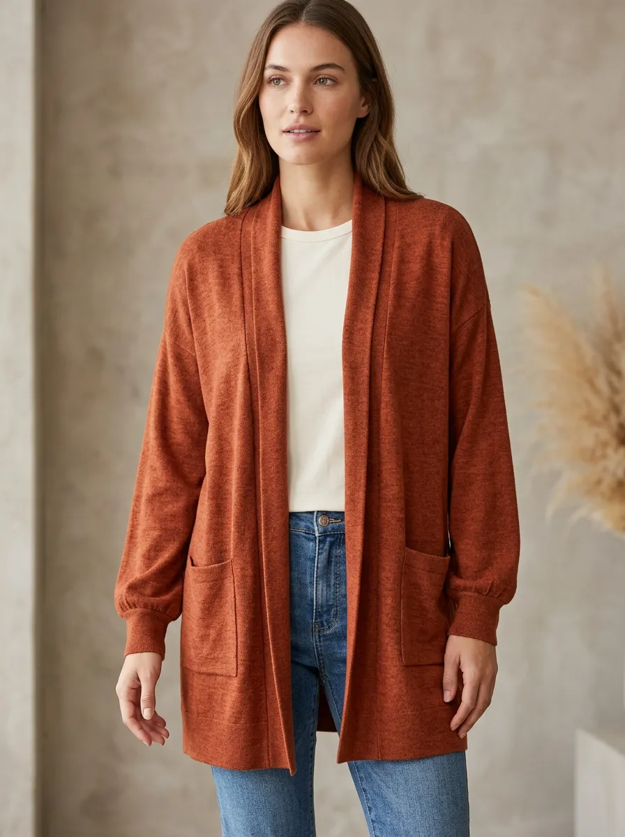 Casual Open-Front Knit Cardigan